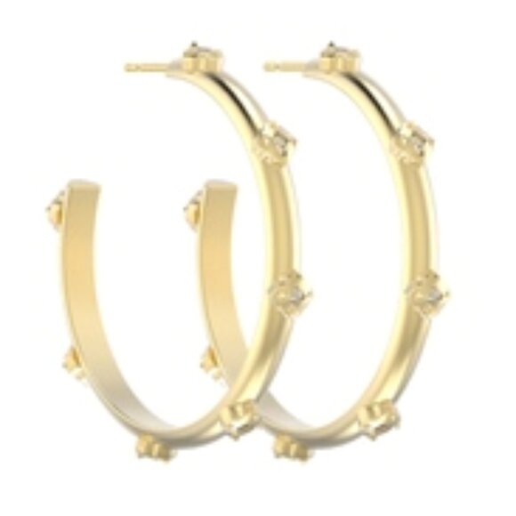 KENDRA SCOTT EARRINGS JOELLE HOOP GOLD WHITE CRYSTAL - Picture 3 of 3